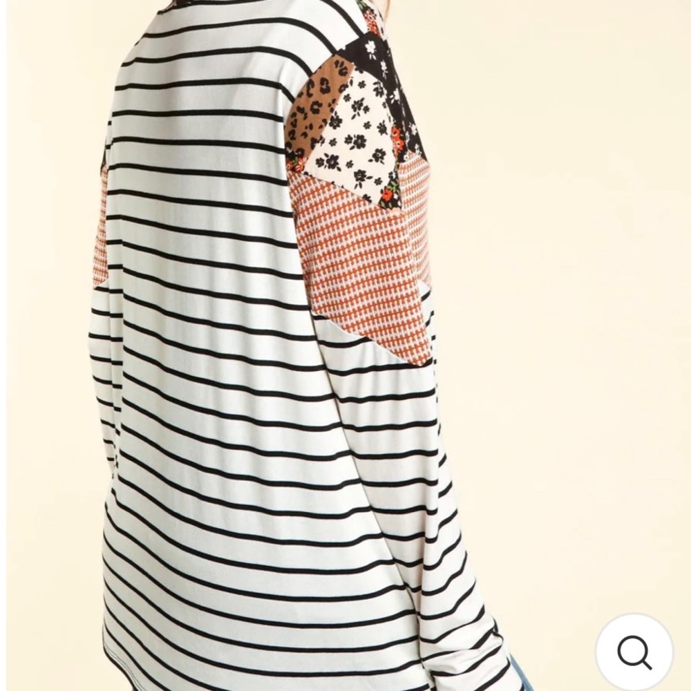 NEW Haptics BLACK RUST & IVORY CHEVRON COLOR BLOCK LONG SLEEVE TOP SIZES S,M,L - Picture 2 of 5